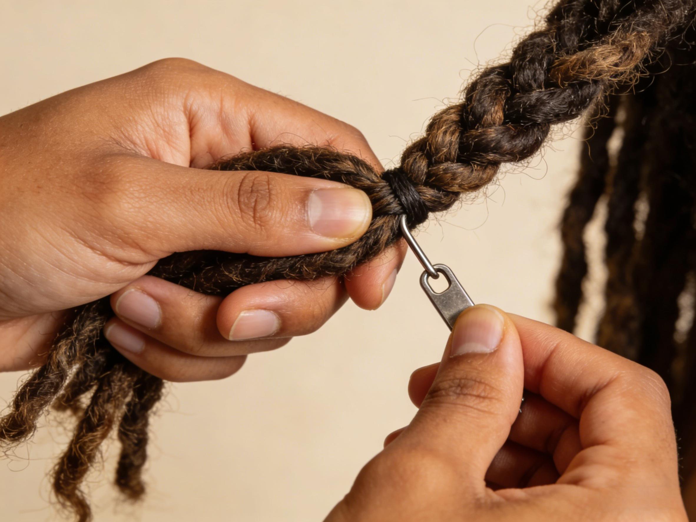 Interlocking dreadlocks with latch hook tool