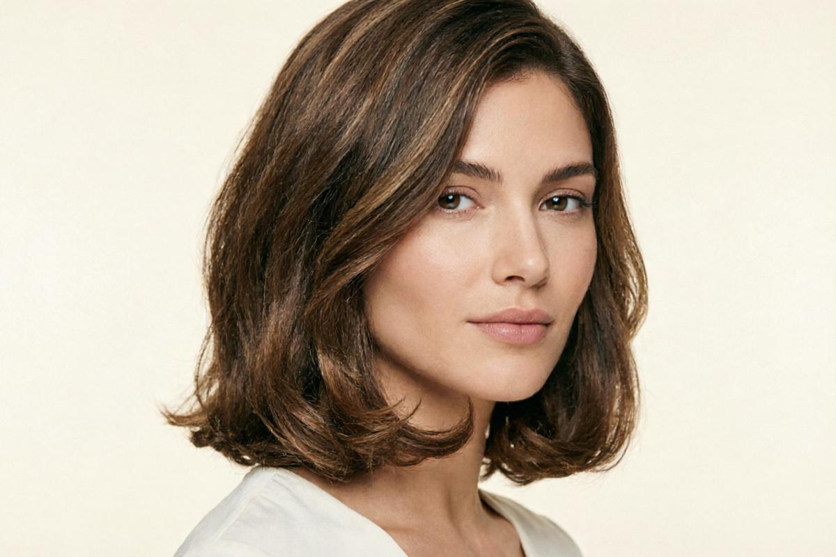 Long bob hairstyle (lob) for heart-shaped face with subtle waves