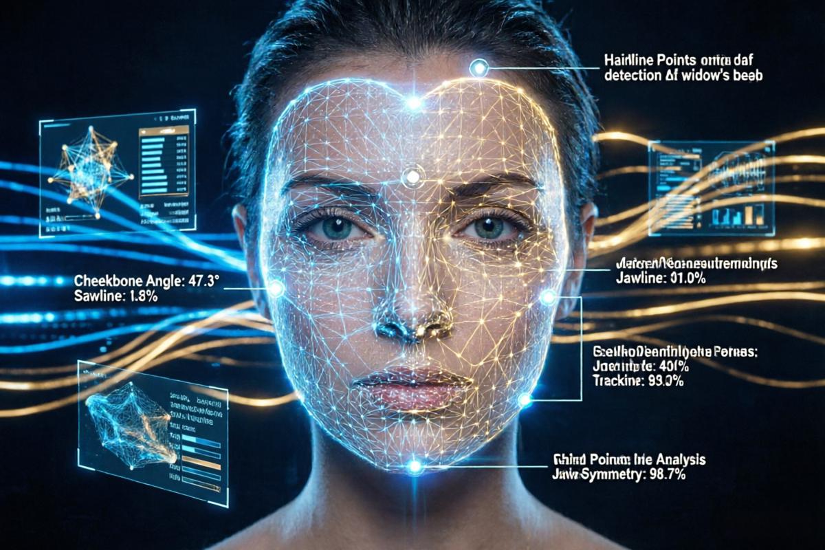 AI face shape detection technology showing facial landmark analysis