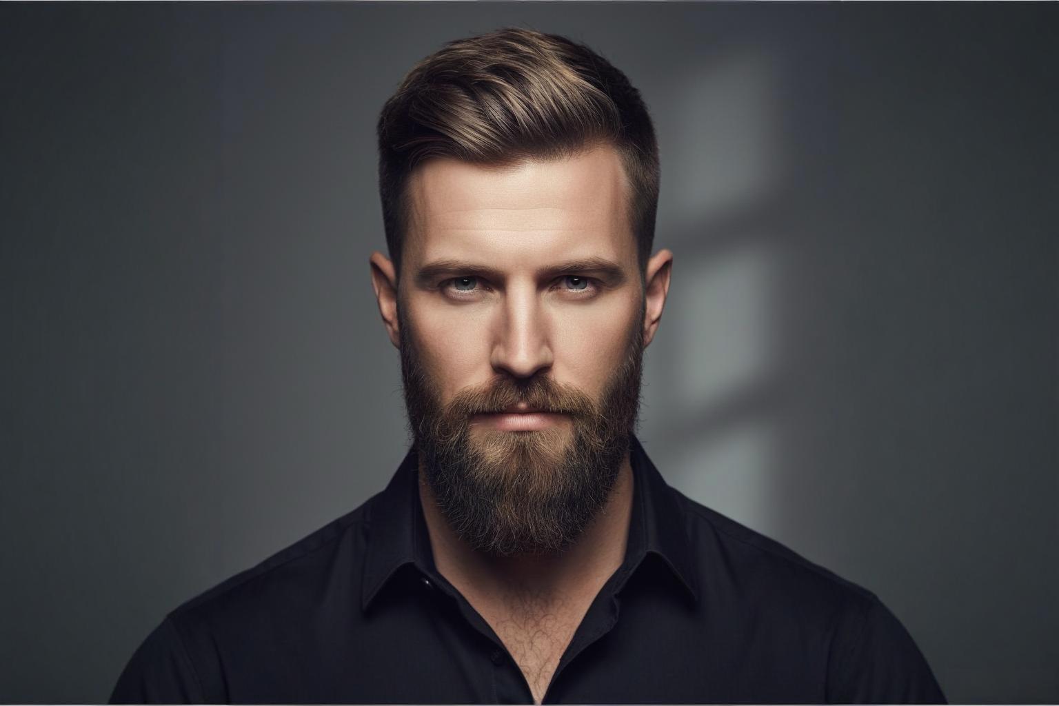 Men's textured crop side part beard styling for oblong face