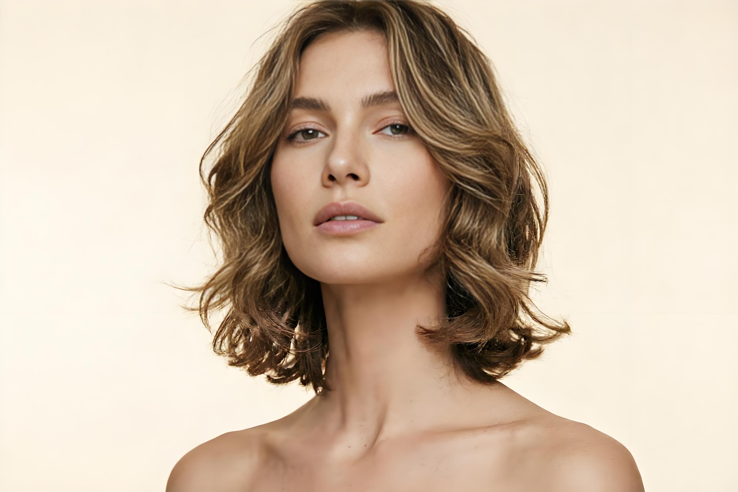 Oval face with layered lob showing face-framing dimension