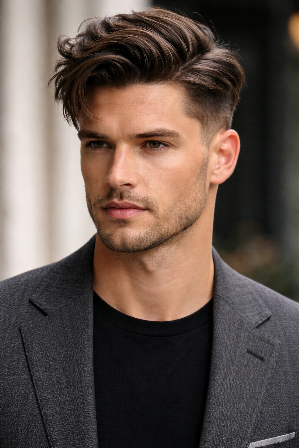 Men's soft-parted undercut for square face