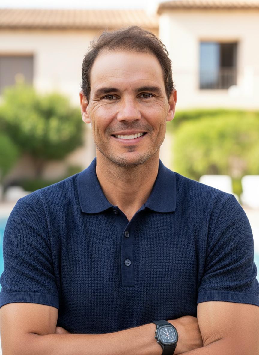 Rafael Nadal in 2024 with shorter cropped hairstyle