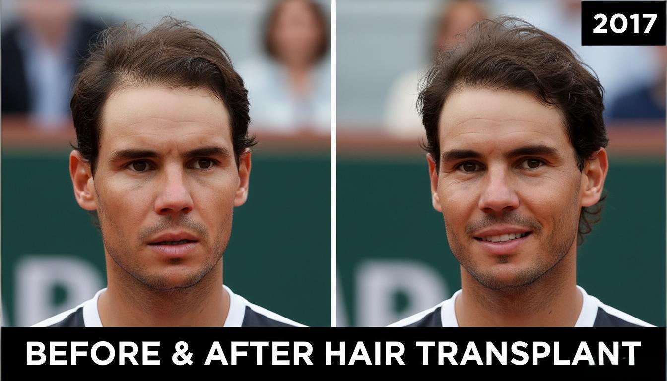 Rafael Nadal Before and After Hair Transplant - 2016 vs 2017