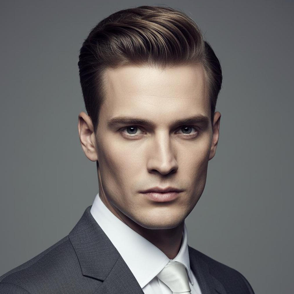 Short Pompadour - understated elegance for conservative settings Short Pompadour with subtle volume and clean lines