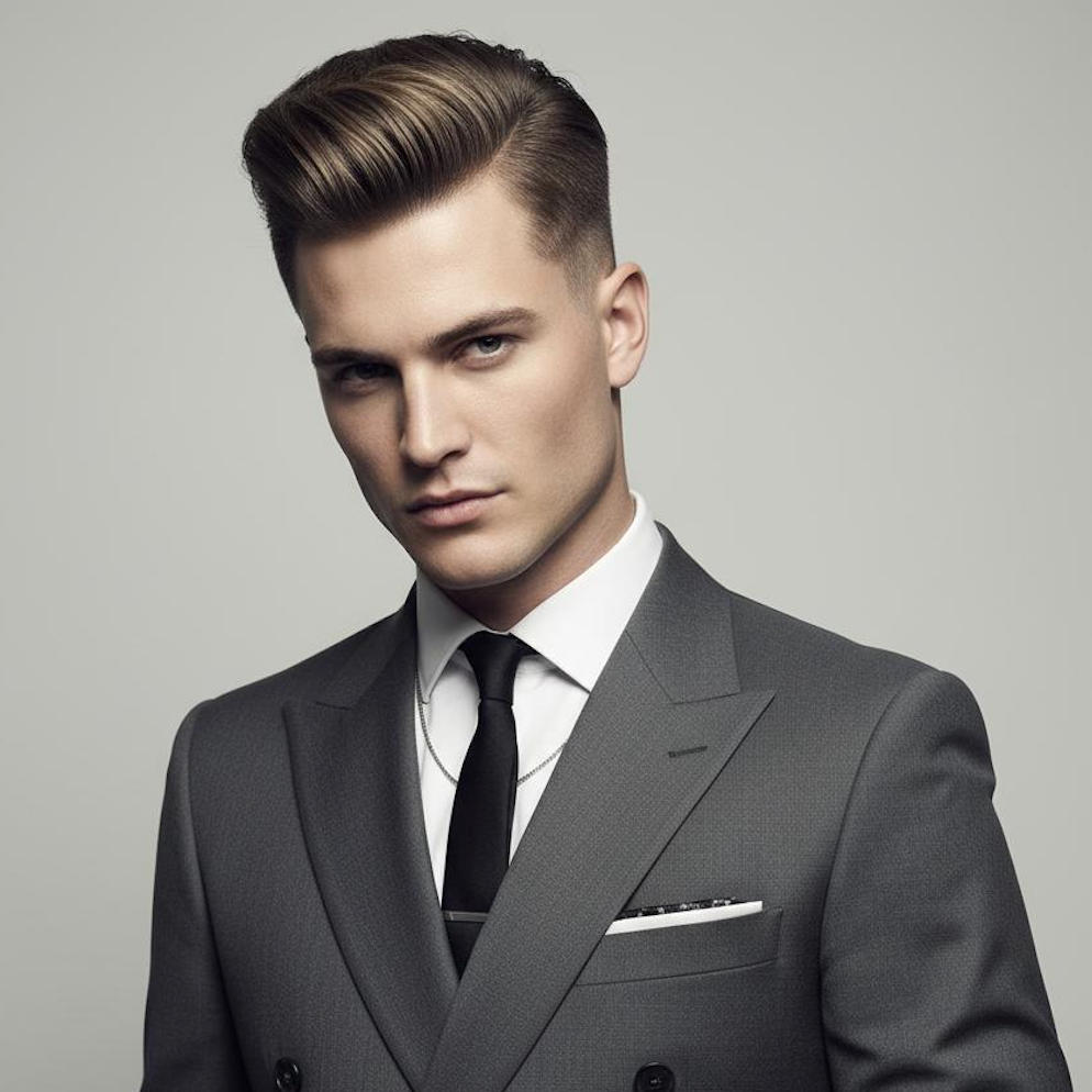 Side Part Pompadour - refined elegance with classic charm Side Part Pompadour with elegant parting and swept volume