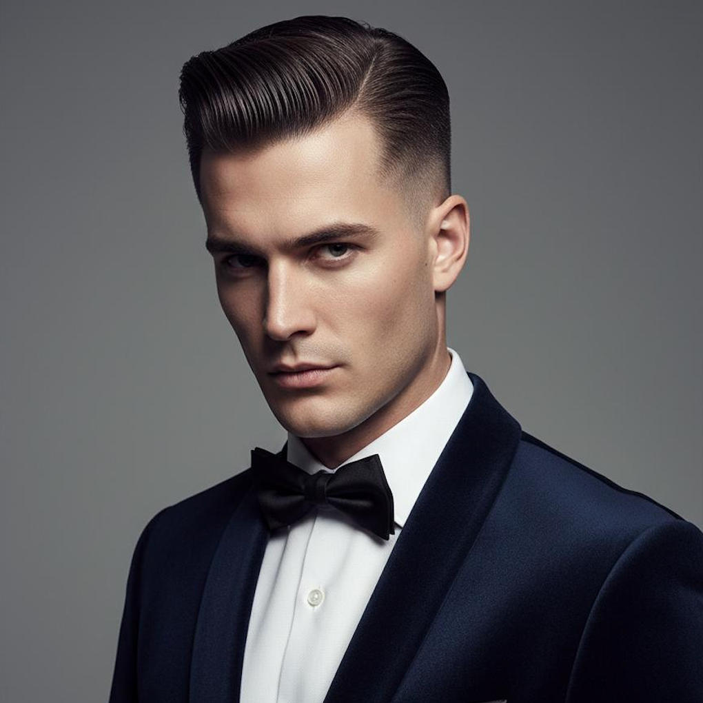 Slicked Back Pompadour - vintage glamour with high shine Slicked Back Pompadour with wet look and high shine